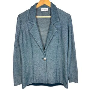 Vintage St. John By Marie Gray Blazer Womens Size 6 Knit Striped Blue Silver